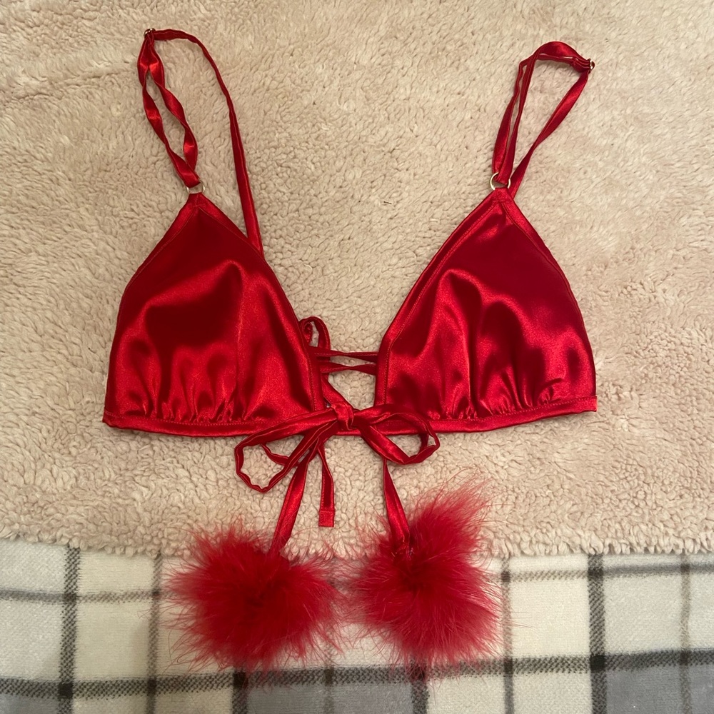 La Senza Red Satin Pom Pom Bralette